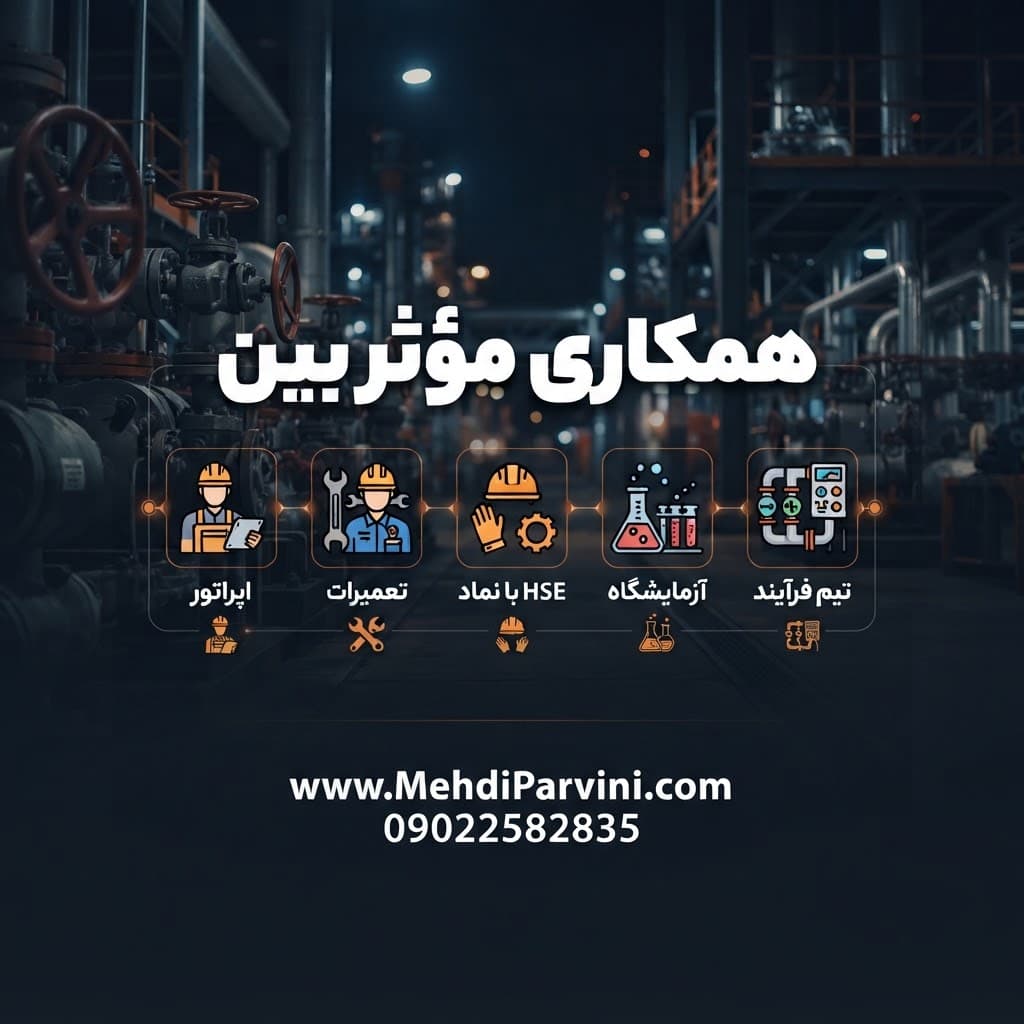 همکاری مؤثر بین اپراتور، تعمیرات، HSE، آزمایشگاه و تیم فرآیند