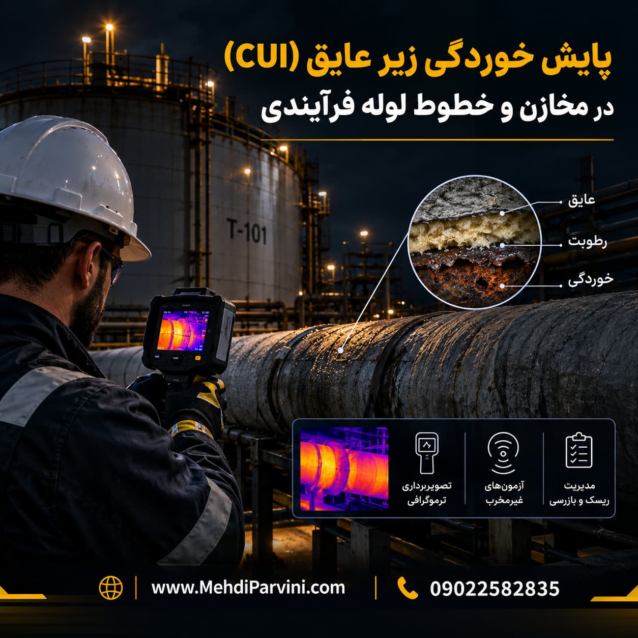 پایش خوردگی زیر عایق (CUI) در مخازن و خطوط لوله فرآیندی