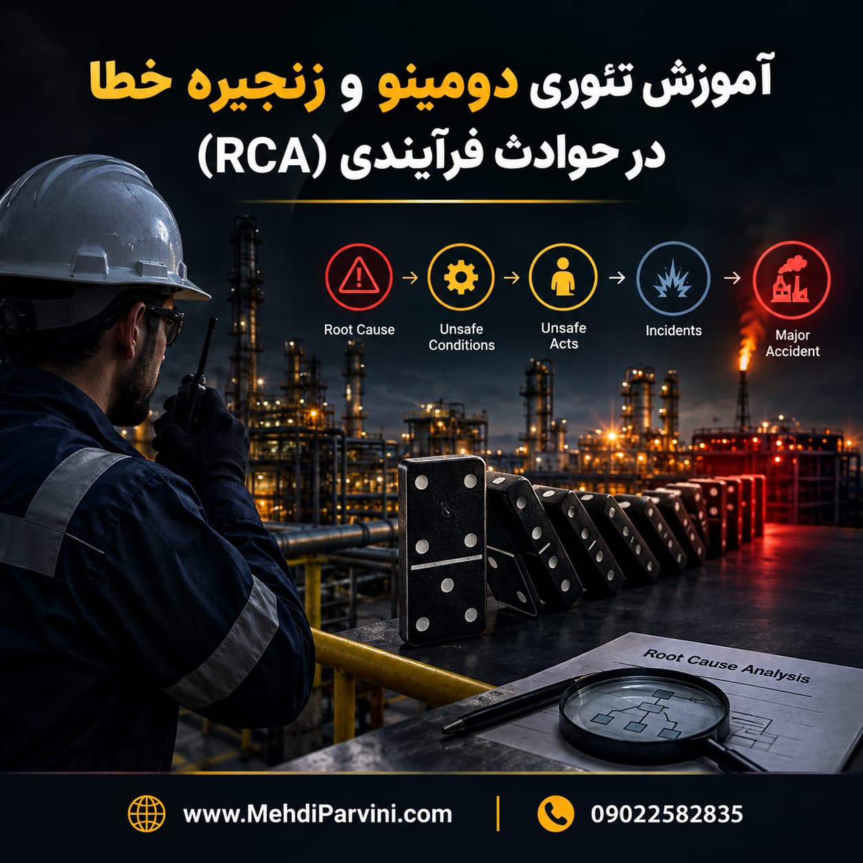آموزش تئوری دومینو و زنجیره خطا در حوادث فرآیندی (RCA)