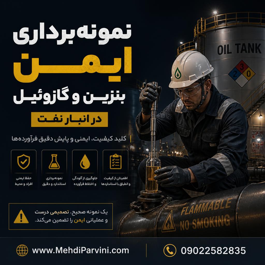 نمونه‌برداری ایمن بنزین و گازوئیل در انبار نفت