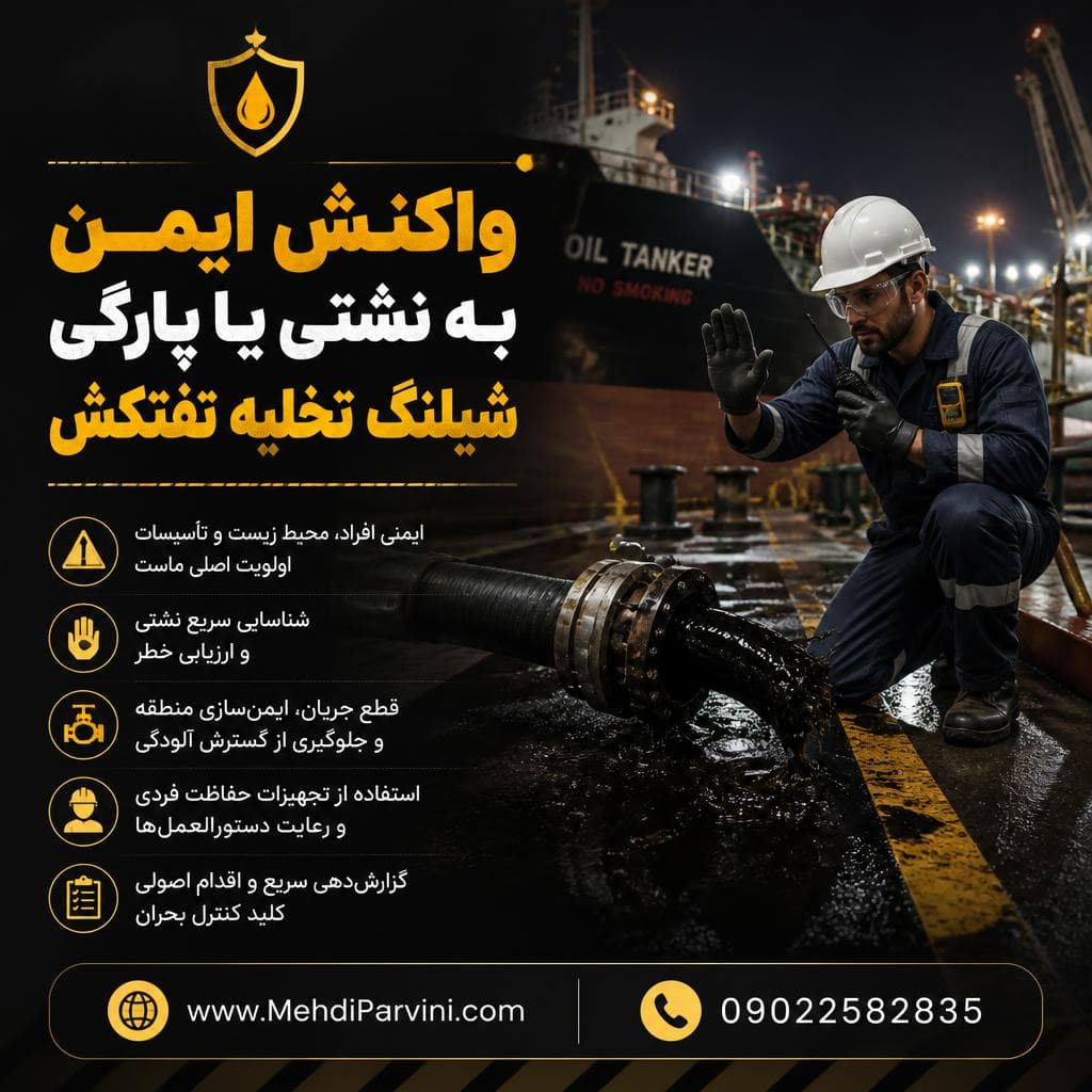 واکنش ایمن به نشتی یا پارگی شیلنگ تخلیه نفتکش