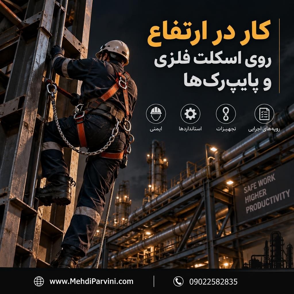 کار در ارتفاع روی اسکلت فلزی و پایپ‌رک‌ها